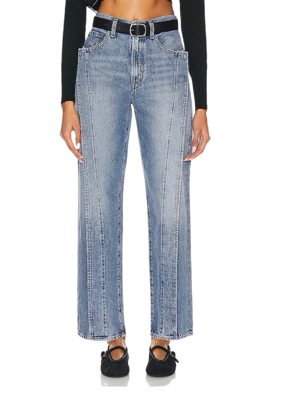 Agolde Fold High Rise Slim Wide Leg Jean Navigate mid-blue vintage wash Size 28